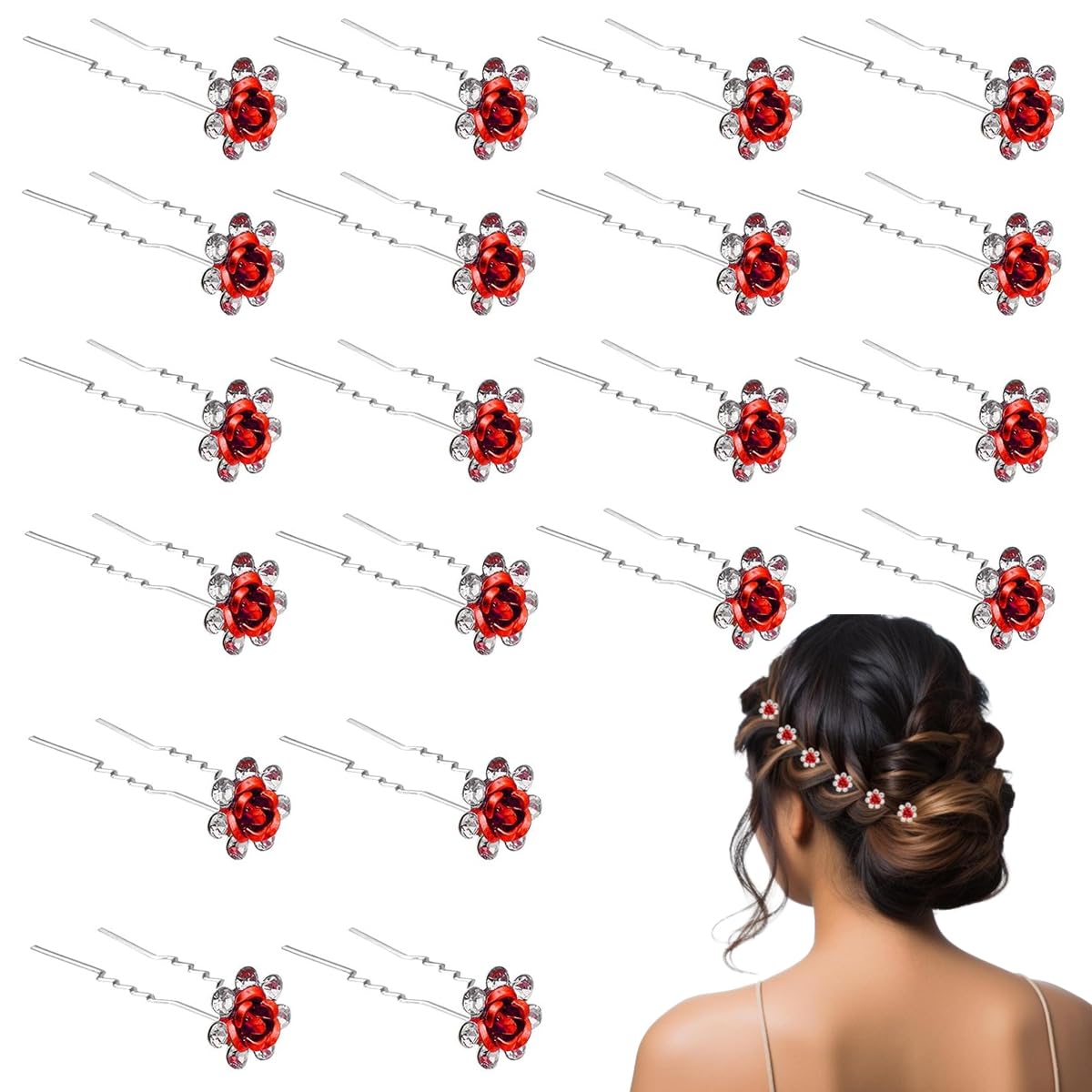 PALAY 20Pcs Hair Pins for Women Stylish Rose Flower Bridal Hairpin Crystal Hair Stick for Bun Red Rose Juda Pins for Hair Bun Fancy Wedding Hair Bun Pin for Women Girls Bridesmaids PALAY 20Pcs Hair Pins for Women Stylish Rose Flower Bridal Hairpin Crystal Hair Stick for Bun Red Rose Juda Pins for Hair Bun Fancy Wedding Hair Bun Pin for Women Girls Bridesmaids